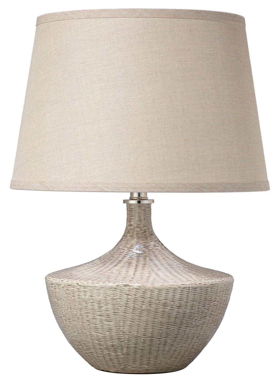 Basketweave Ceramic Table Lamp with Linen Shade - AmericanHomeFurniture