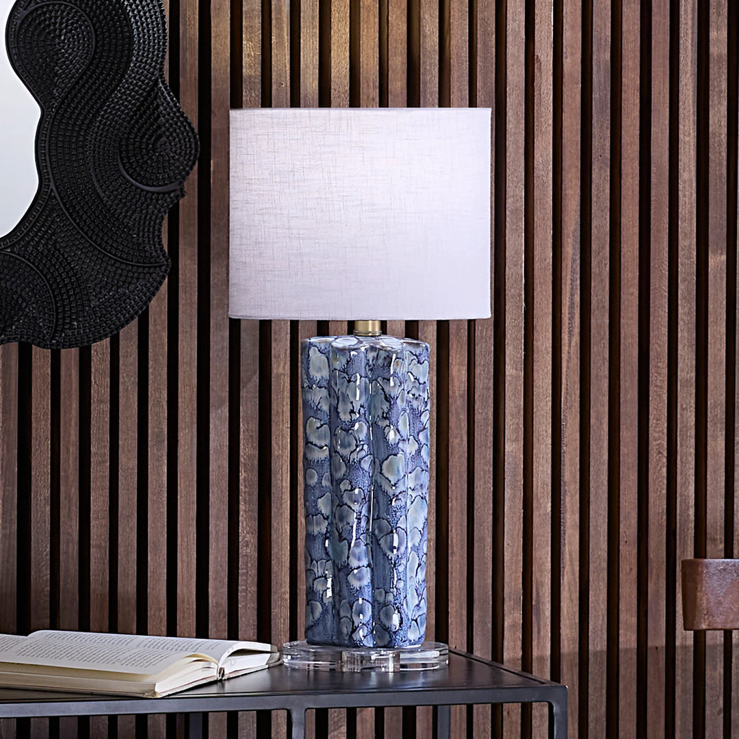 Flurry Ceramic Small Table Lamp with Linen Shade - AmericanHomeFurniture