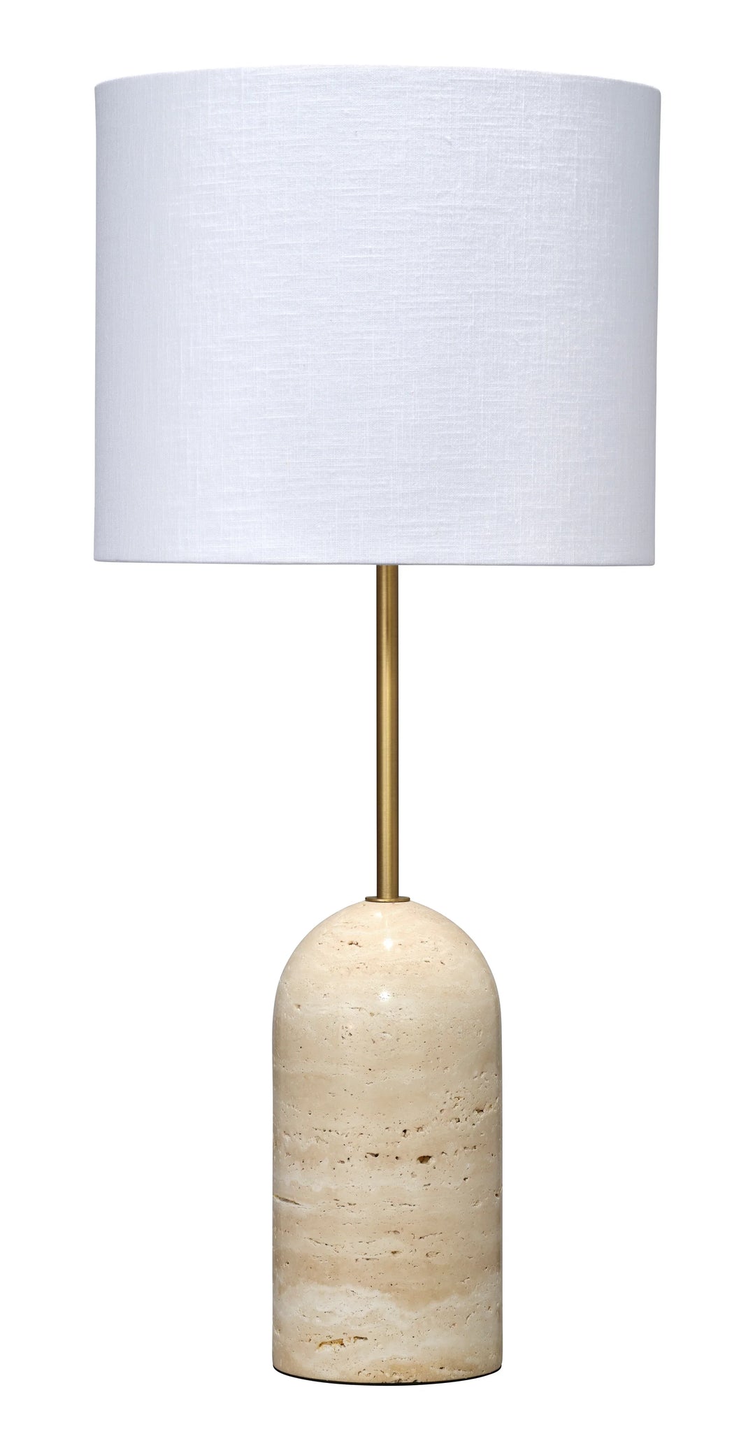 Holt Travertine Table Lamp with Linen Shade - AmericanHomeFurniture