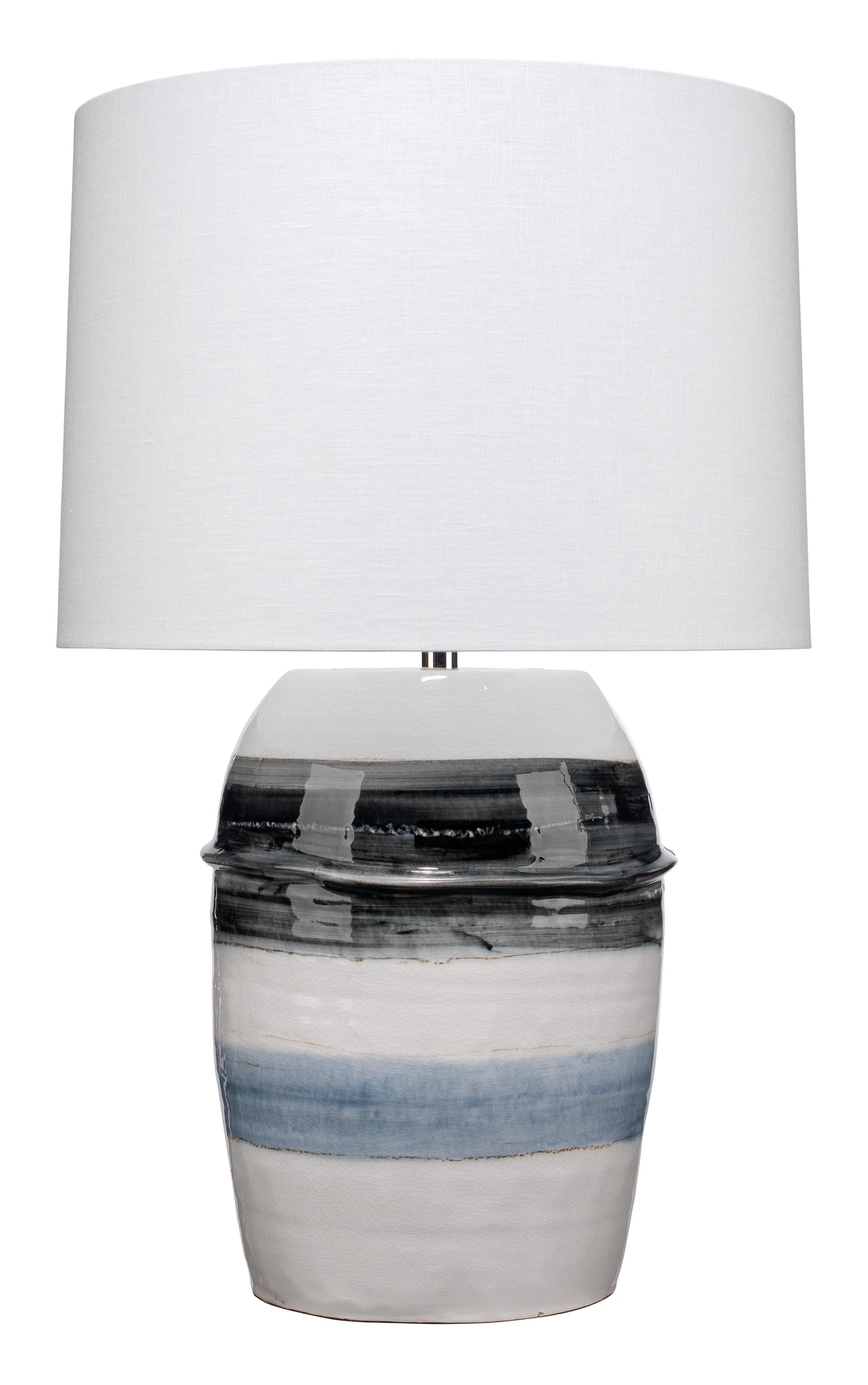 Horizon Striped Ceramic Table Lamp with Linen Shade - AmericanHomeFurniture