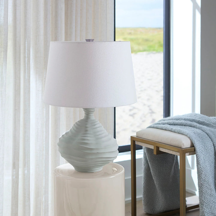 Dune Ceramic Table Lamp with Linen Shade - AmericanHomeFurniture