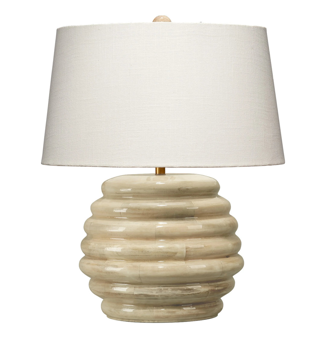 Soroban Mango Wood Table Lamp with Linen Shade - AmericanHomeFurniture