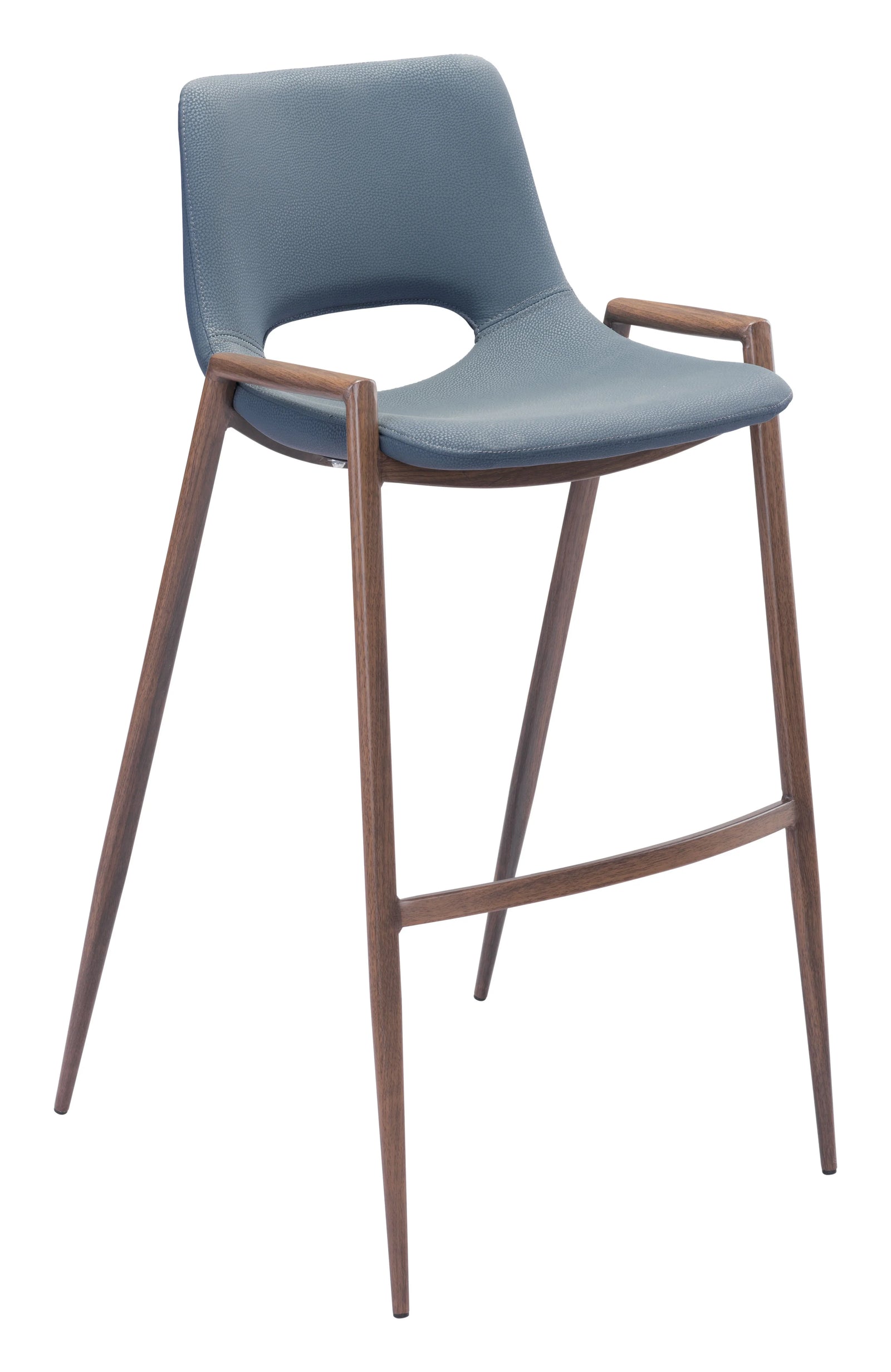 Zuo Desi Barstool (Set of 2) Azure Gray & Walnut BAR STOOLS + COUNTER STOOLS