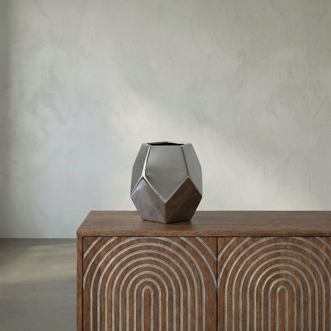 Noir - 122 Ceramic Vase, Silver Finish - AC122SV