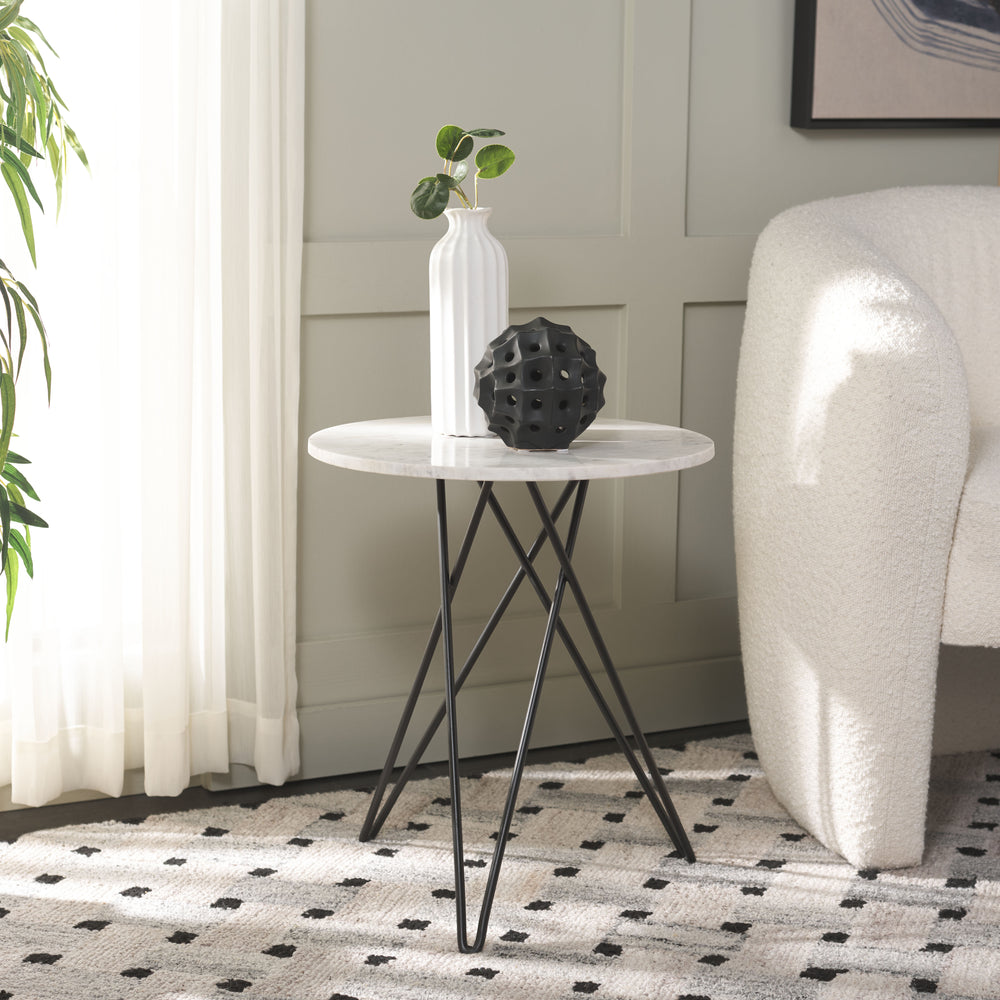 WHITE MARBLE TOP / BLACK LEGS