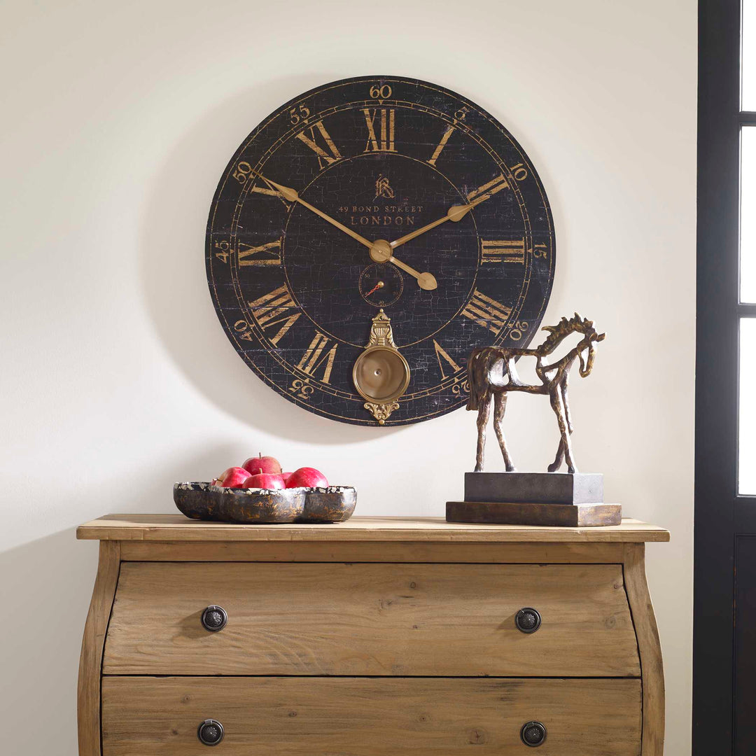 American Home Furniture Uttermost Bond Street 30" Black Wall Clock