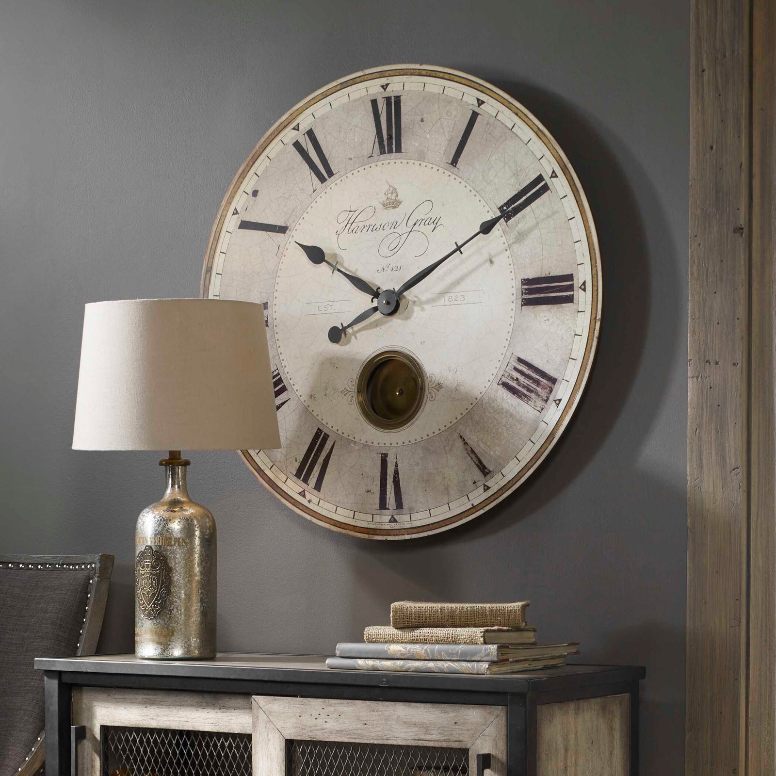 American Home Furniture Uttermost Harrison Gray 30" Clock