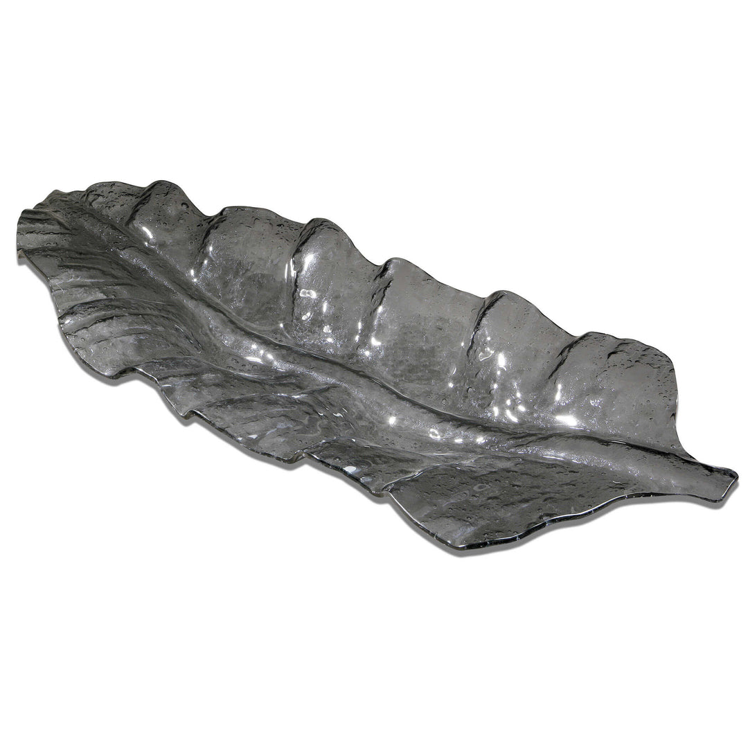 American Home Furniture Uttermost Smoked Leaf Glass Tray