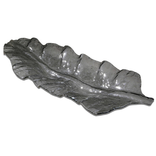 American Home Furniture Uttermost Smoked Leaf Glass Tray