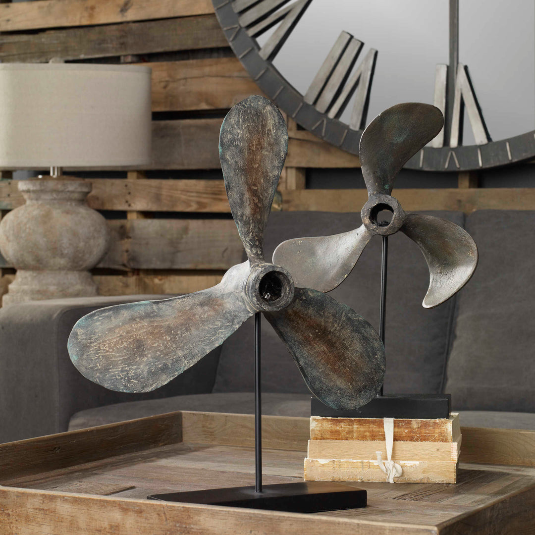 American Home Furniture Uttermost Propellers Rust Sculptures, Set of 2