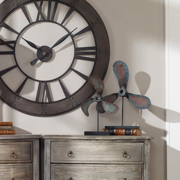 American Home Furniture Uttermost Propellers Rust Sculptures, Set of 2