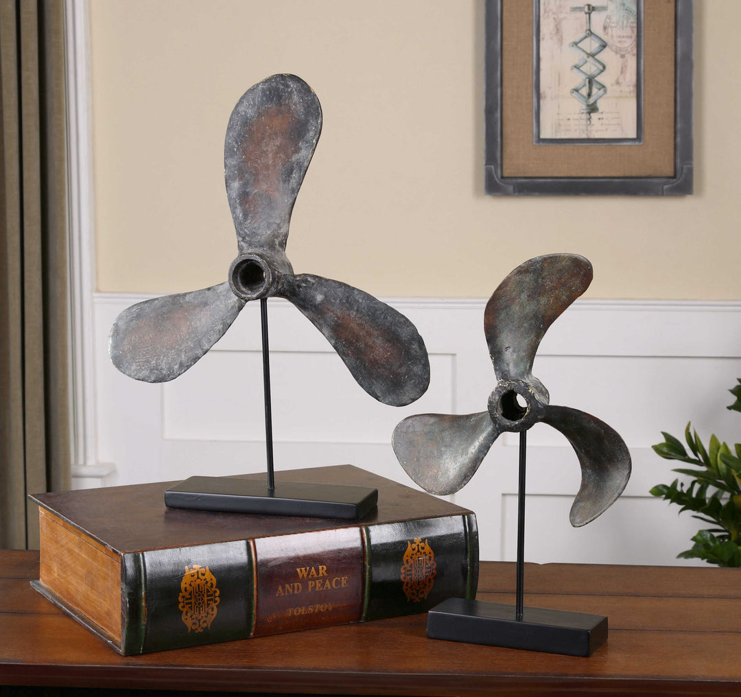 American Home Furniture Uttermost Propellers Rust Sculptures, Set of 2