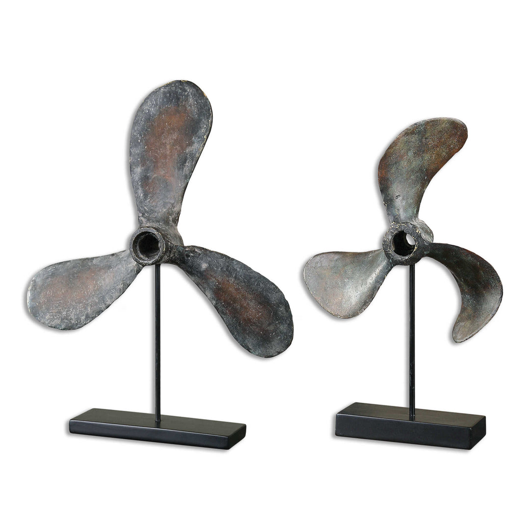 American Home Furniture Uttermost Propellers Rust Sculptures, Set of 2