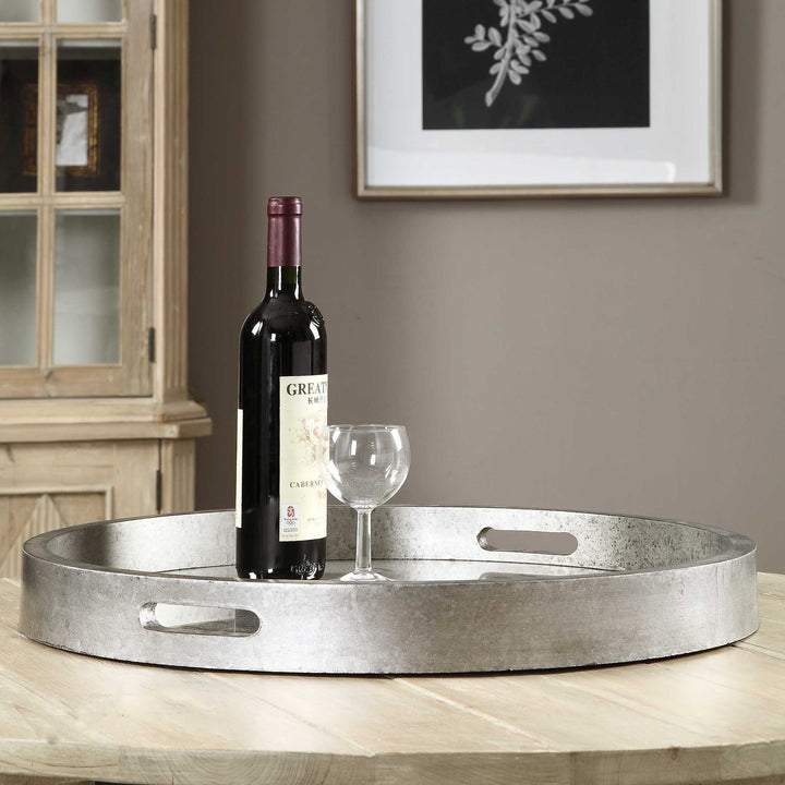 American Home Furniture Uttermost Bechet Round Silver Tray
