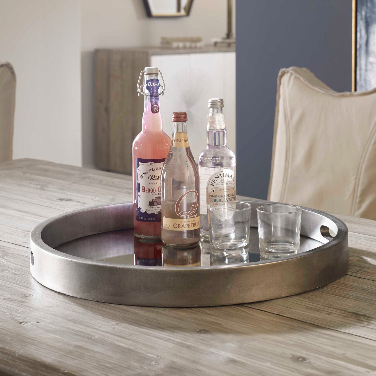 American Home Furniture Uttermost Bechet Round Silver Tray