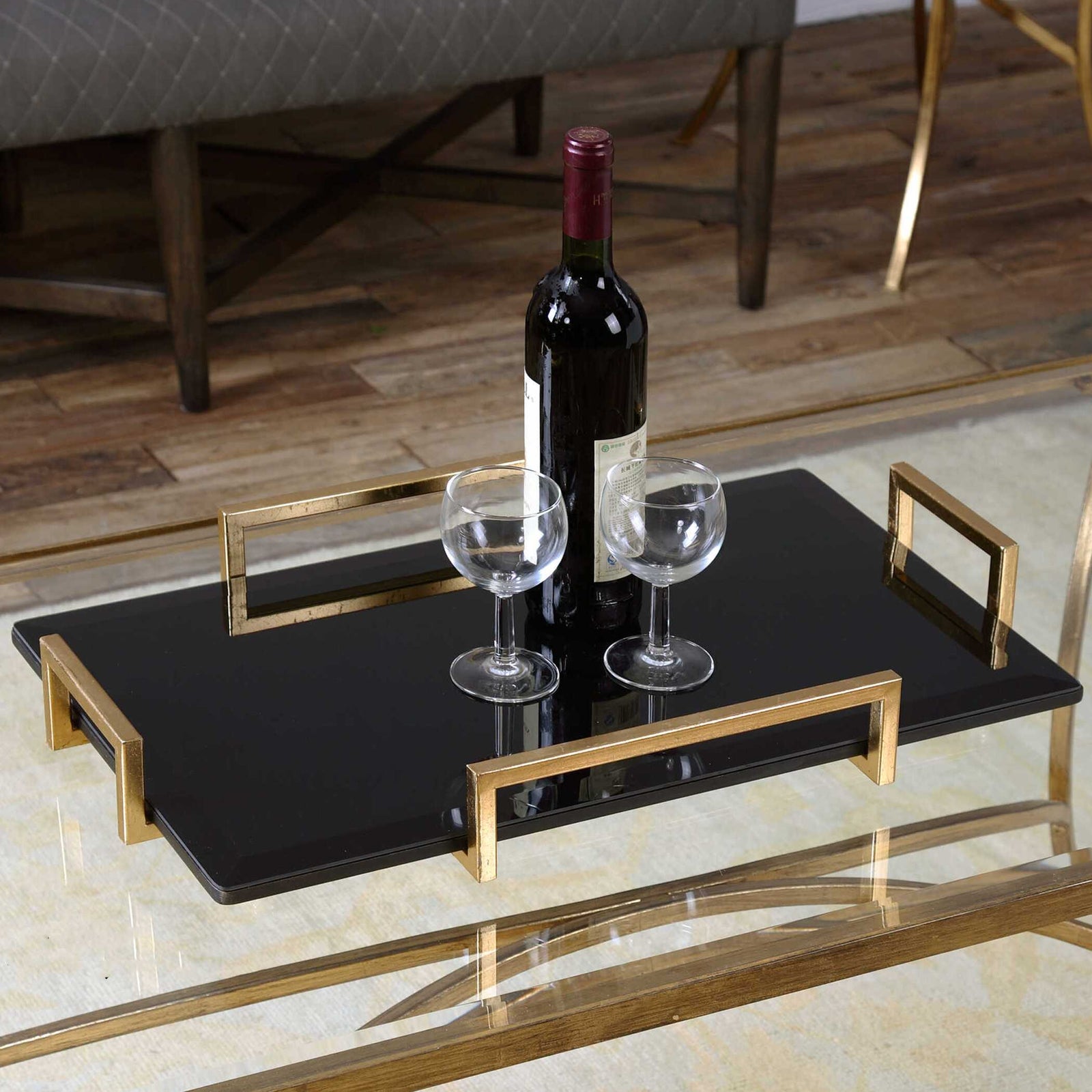 American Home Furniture Uttermost Ettore Black Glass Tray
