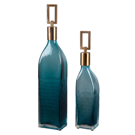 American Home Furniture Uttermost Annabella Teal Glass Bottles, Set of 2