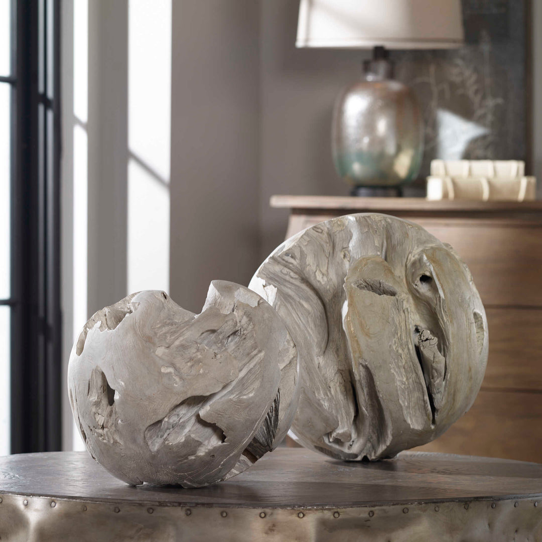 American Home Furniture Uttermost Ermanno Teak Balls S/2