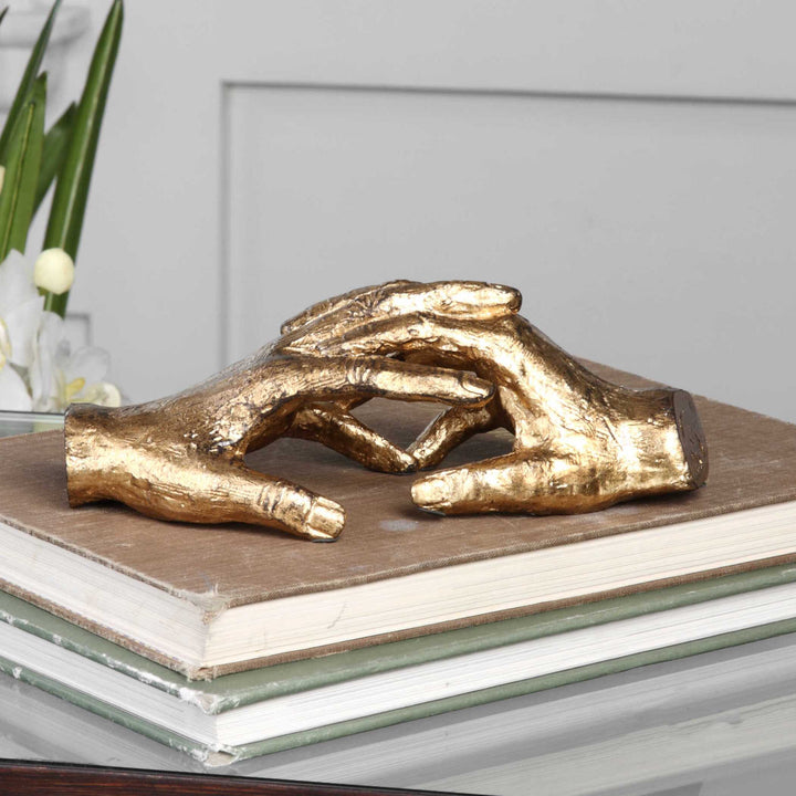 American Home Furniture Uttermost Hold My Hand Gold Sculpture