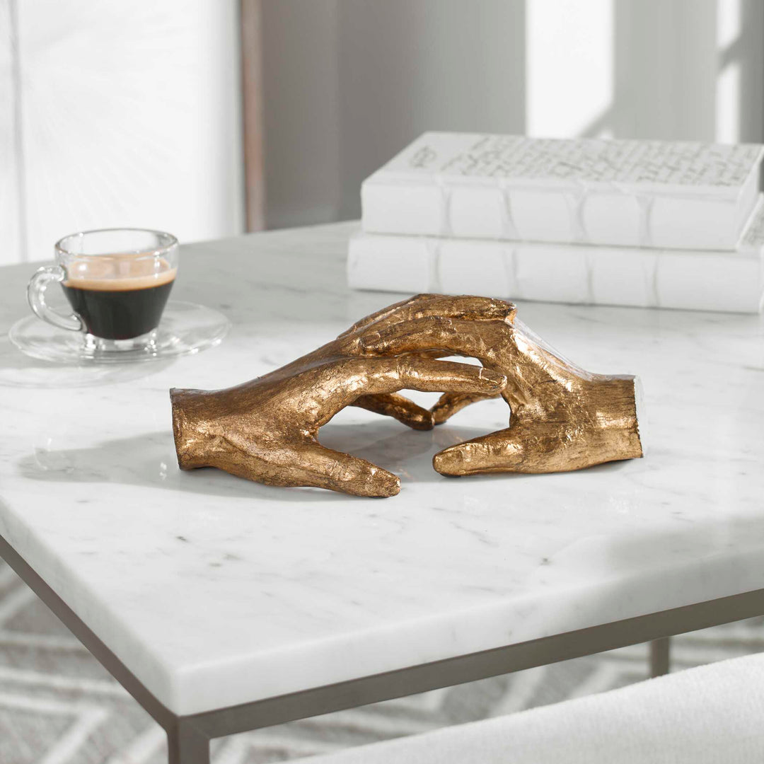 American Home Furniture Uttermost Hold My Hand Gold Sculpture