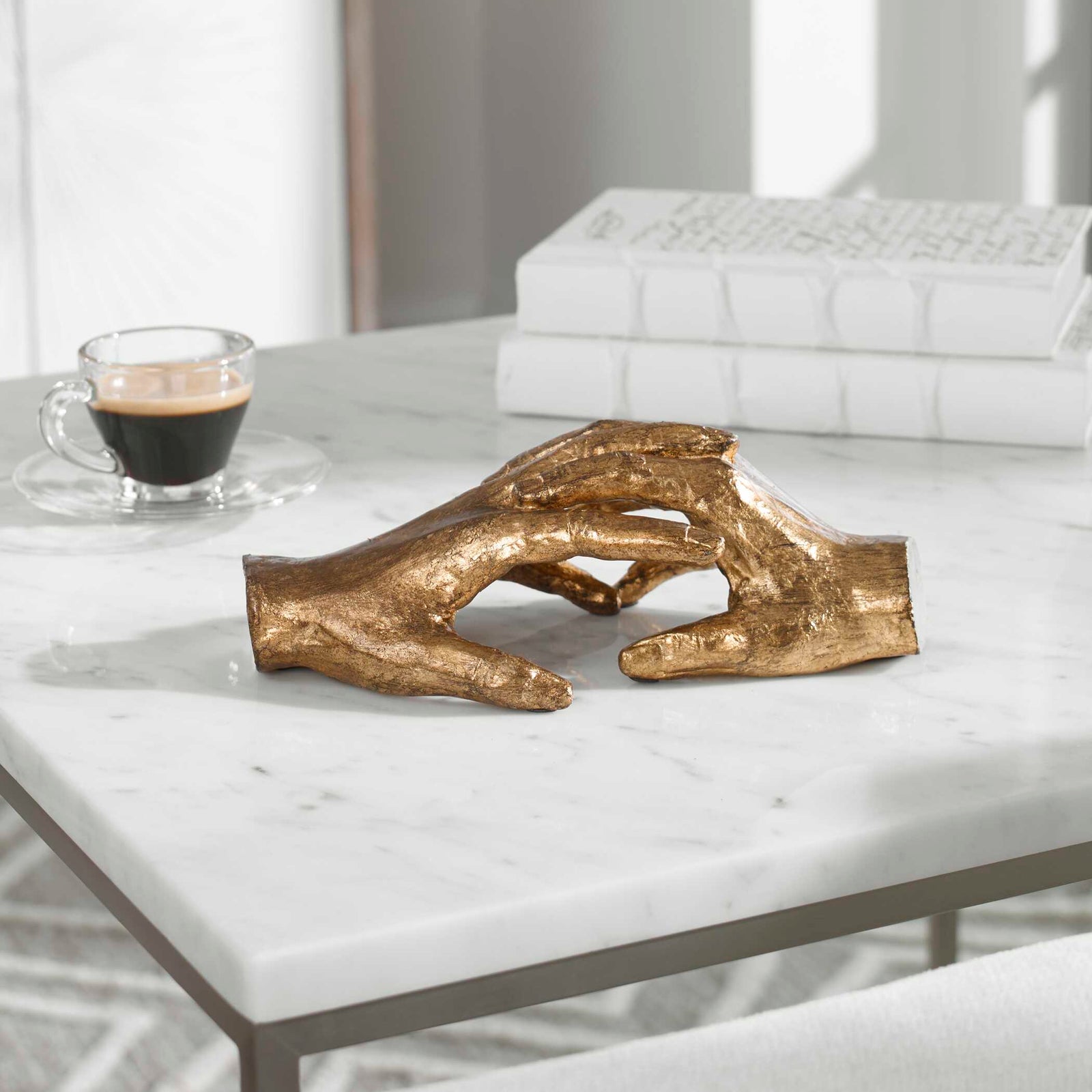 American Home Furniture Uttermost Hold My Hand Gold Sculpture