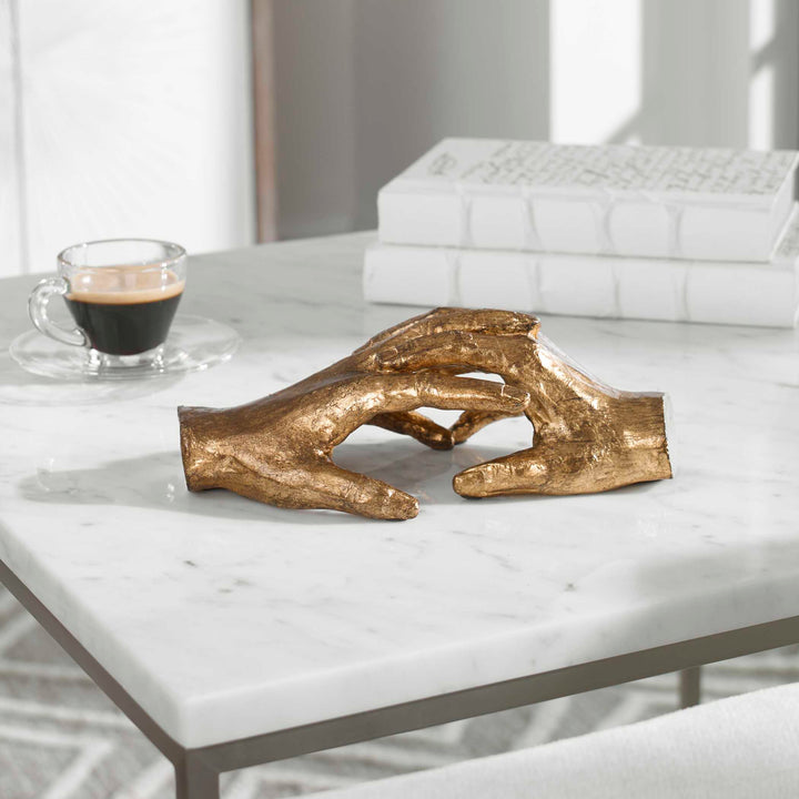 American Home Furniture Uttermost Hold My Hand Gold Sculpture
