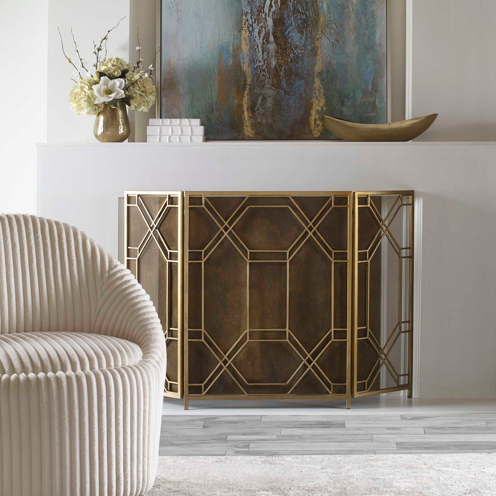 American Home Furniture Uttermost Rosen Gold Fireplace Screen
