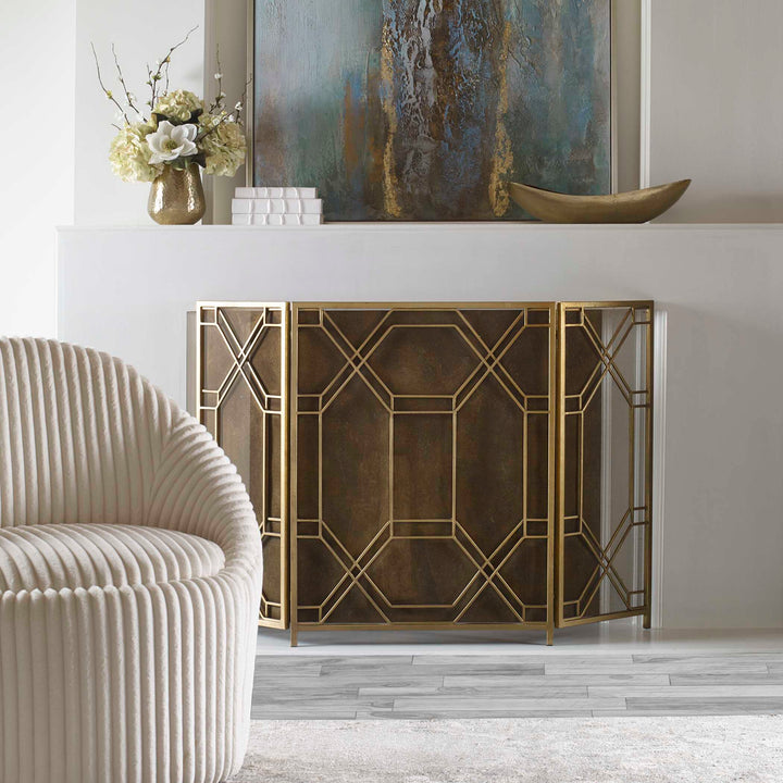 American Home Furniture Uttermost Rosen Gold Fireplace Screen