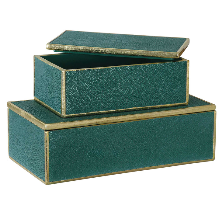 American Home Furniture Uttermost Karis Emerald Green Boxes Set of 2