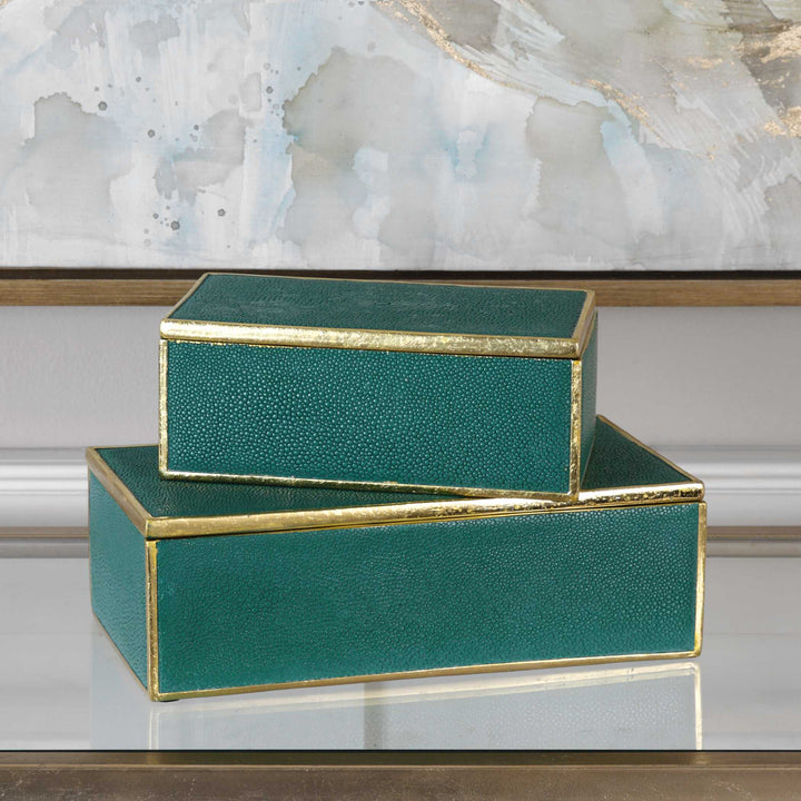 American Home Furniture Uttermost Karis Emerald Green Boxes Set of 2