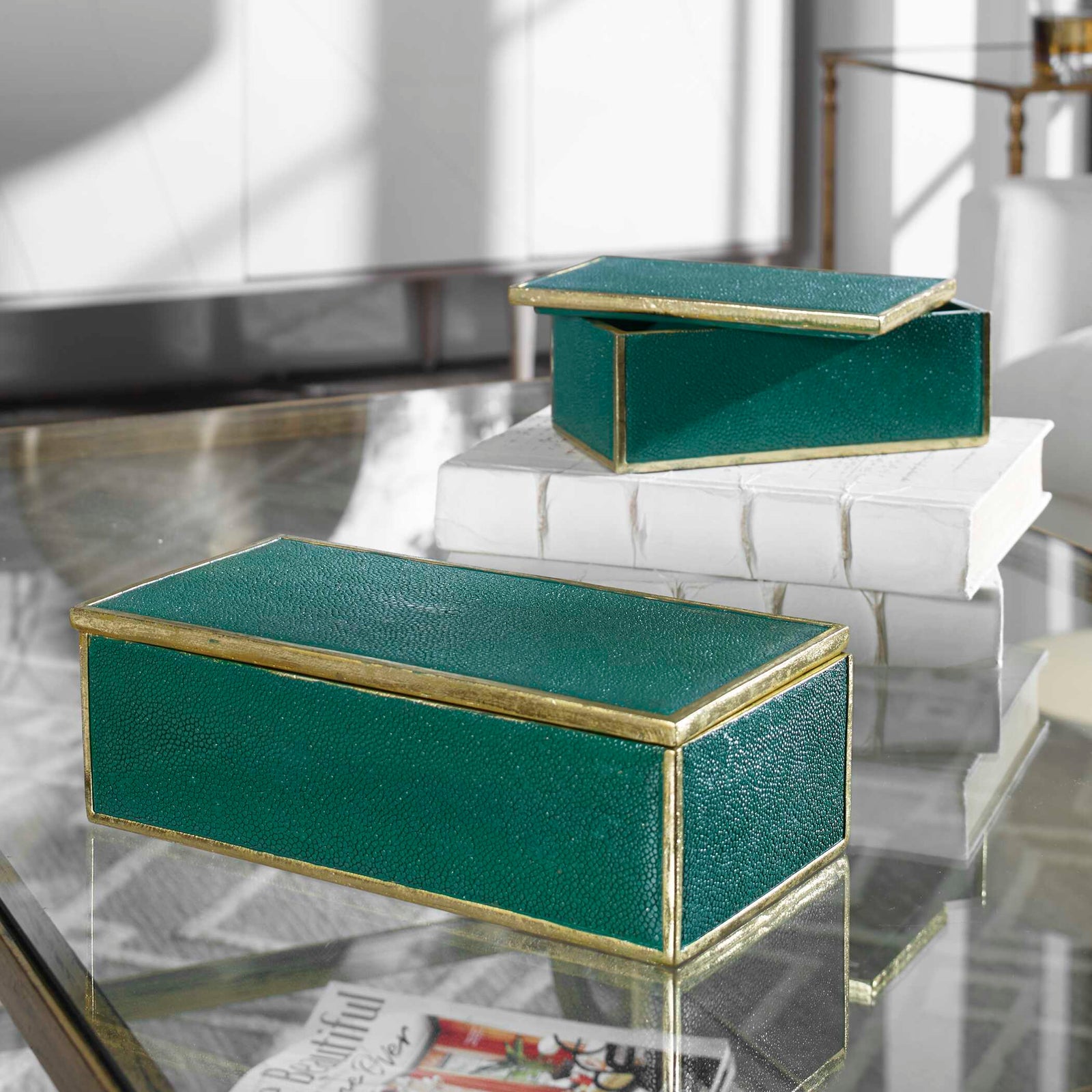 American Home Furniture Uttermost Karis Emerald Green Boxes Set of 2