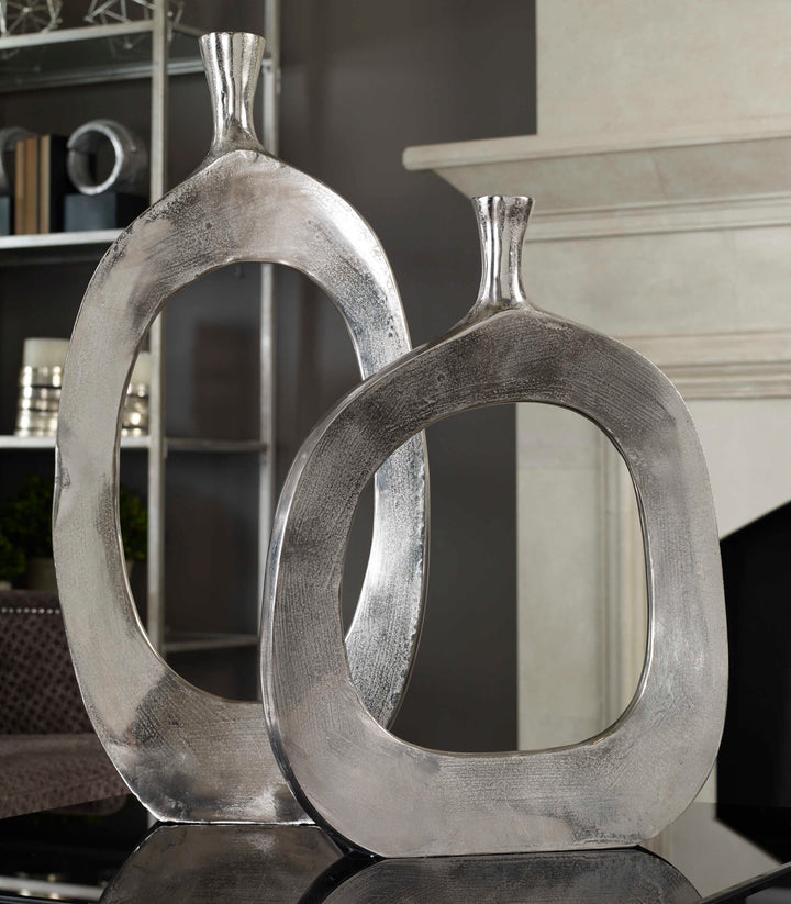 American Home Furniture Uttermost Cierra Aluminum Vases Set of 2