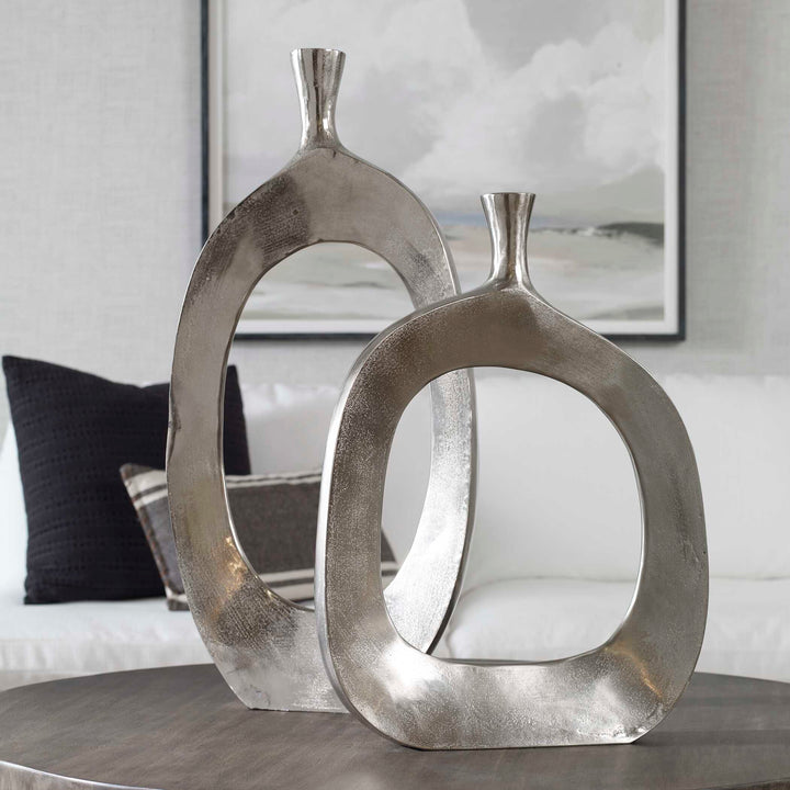 American Home Furniture Uttermost Cierra Aluminum Vases Set of 2