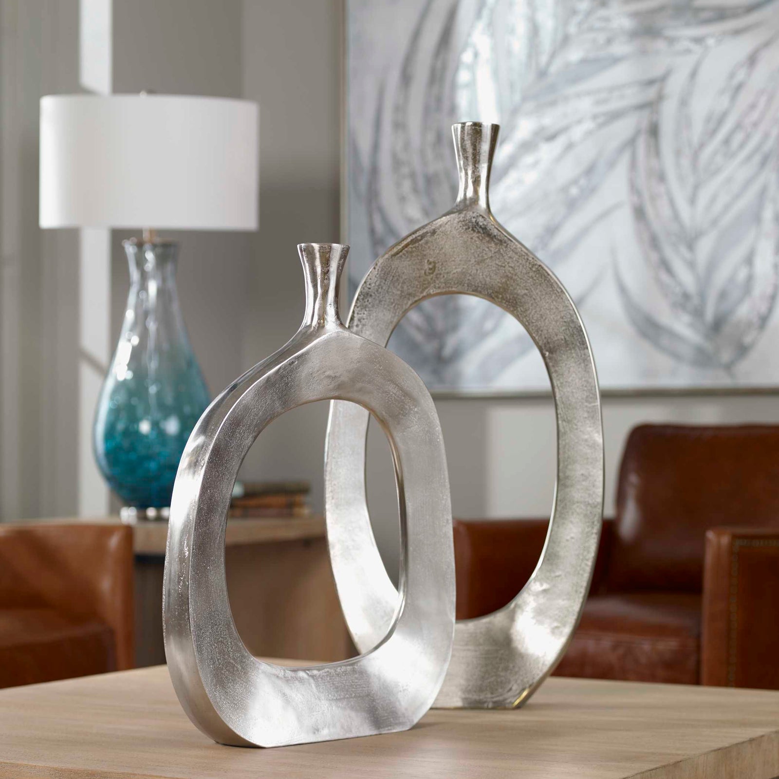 American Home Furniture Uttermost Cierra Aluminum Vases Set of 2
