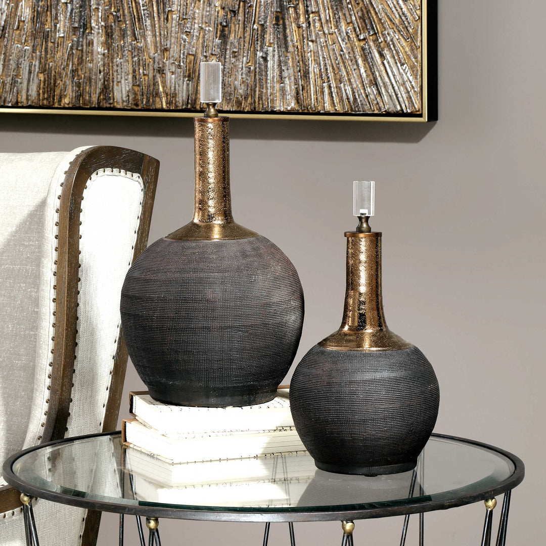 American Home Furniture Uttermost Arnav Matte Black Bottles, Set of 2
