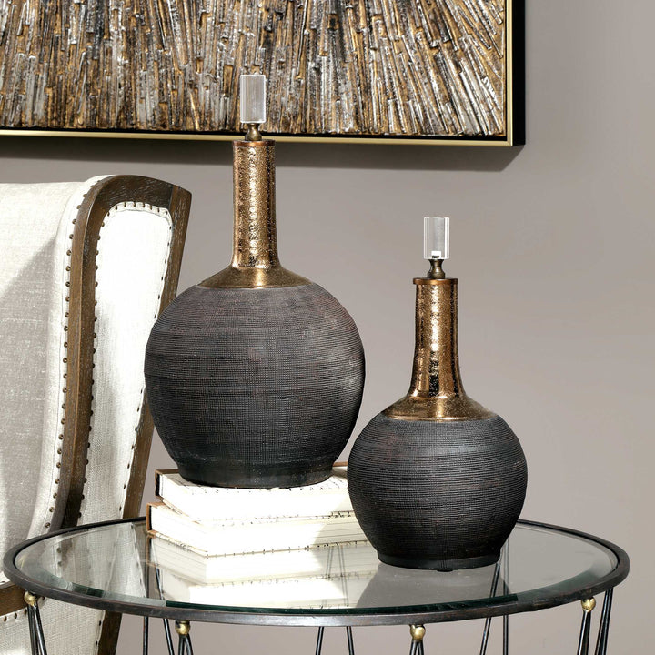 American Home Furniture Uttermost Arnav Matte Black Bottles, Set of 2
