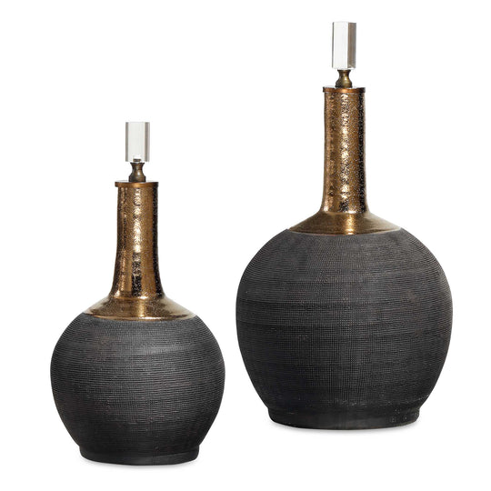 American Home Furniture Uttermost Arnav Matte Black Bottles, Set of 2