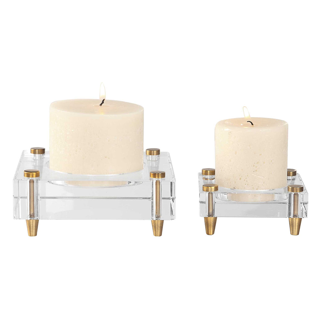 American Home Furniture Uttermost Claire Crystal Block Candleholders, Set of 2