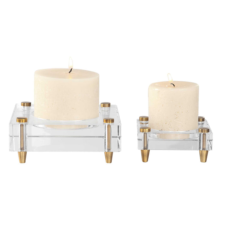 American Home Furniture Uttermost Claire Crystal Block Candleholders, Set of 2