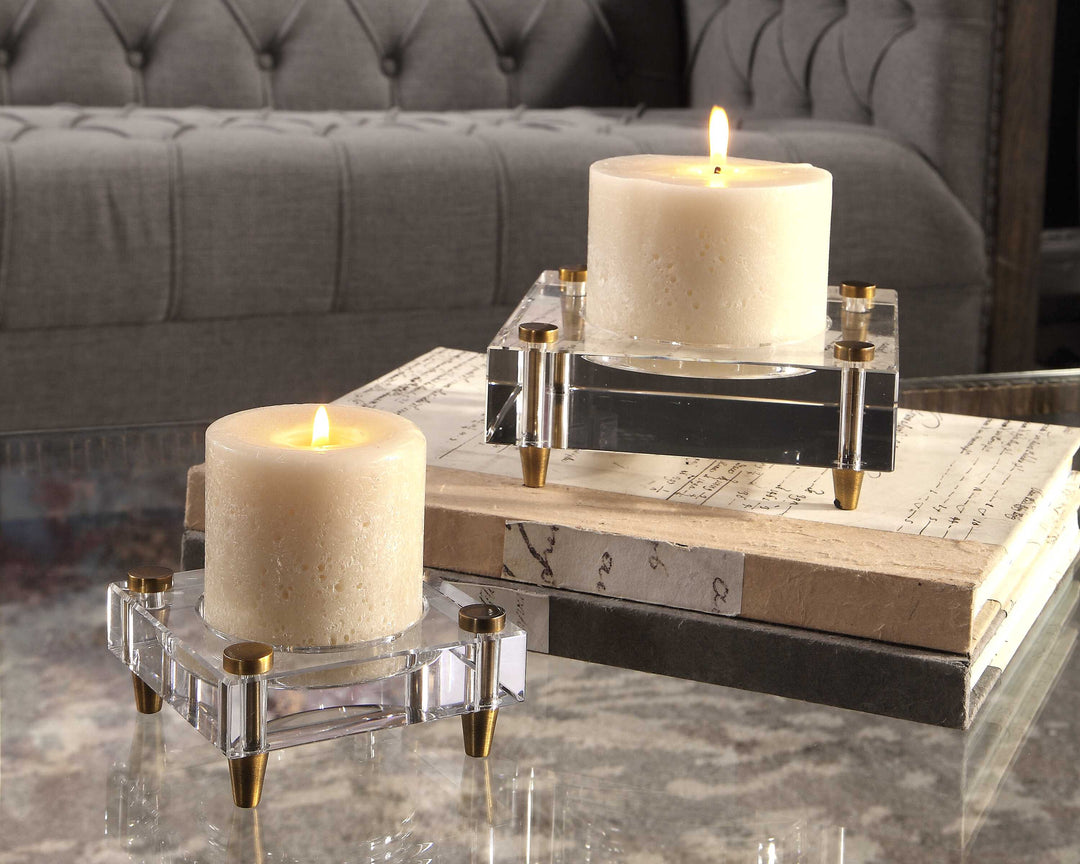 American Home Furniture Uttermost Claire Crystal Block Candleholders, Set of 2