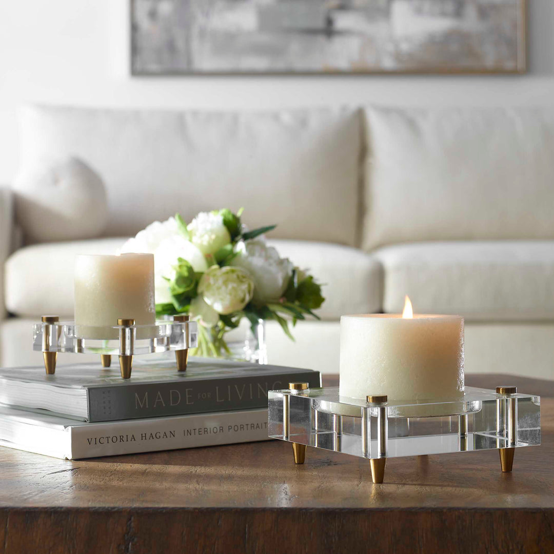 American Home Furniture Uttermost Claire Crystal Block Candleholders, Set of 2