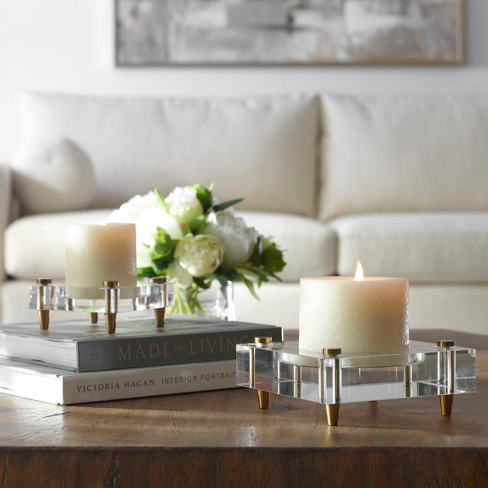 American Home Furniture Uttermost Claire Crystal Block Candleholders, Set of 2