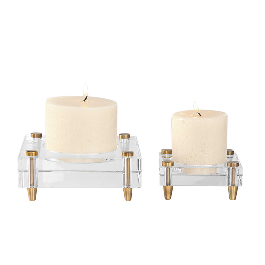 American Home Furniture Uttermost Claire Crystal Block Candleholders, Set of 2