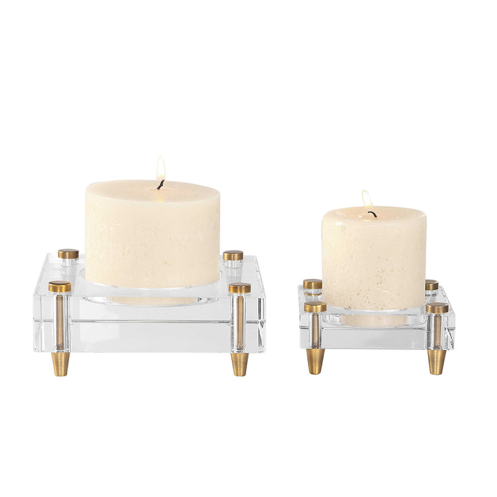 American Home Furniture Uttermost Claire Crystal Block Candleholders, Set of 2
