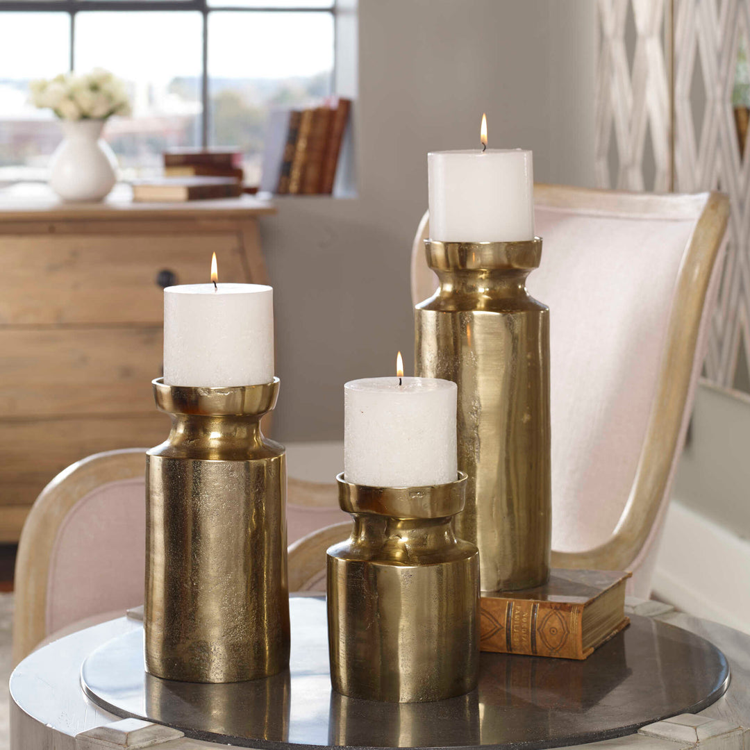 American Home Furniture Uttermost Amina Antique Brass Candleholders Set/3