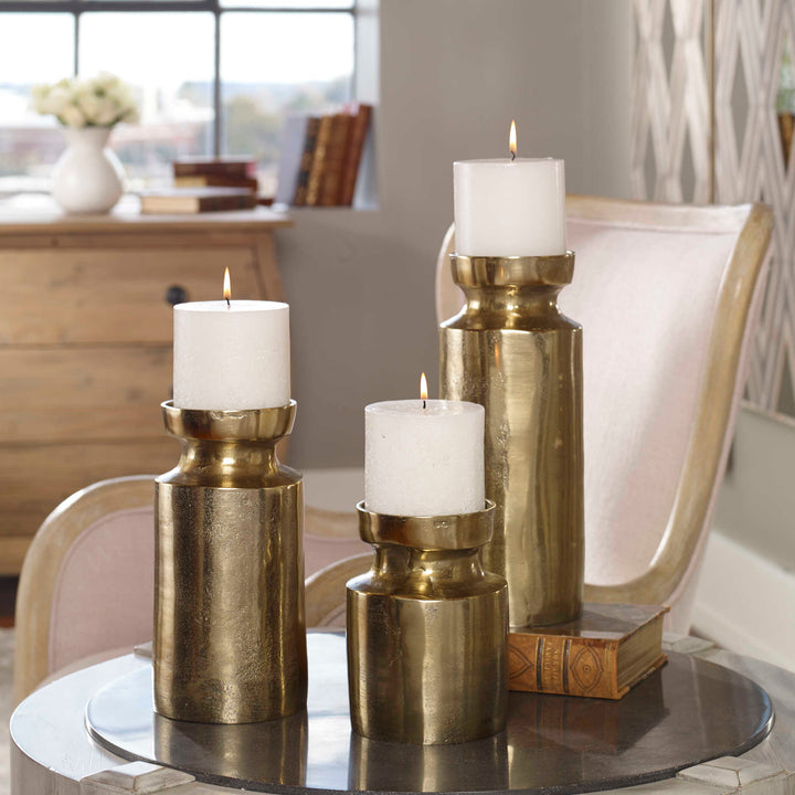 American Home Furniture Uttermost Amina Antique Brass Candleholders Set/3