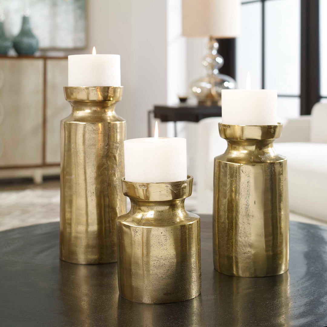 American Home Furniture Uttermost Amina Antique Brass Candleholders Set/3