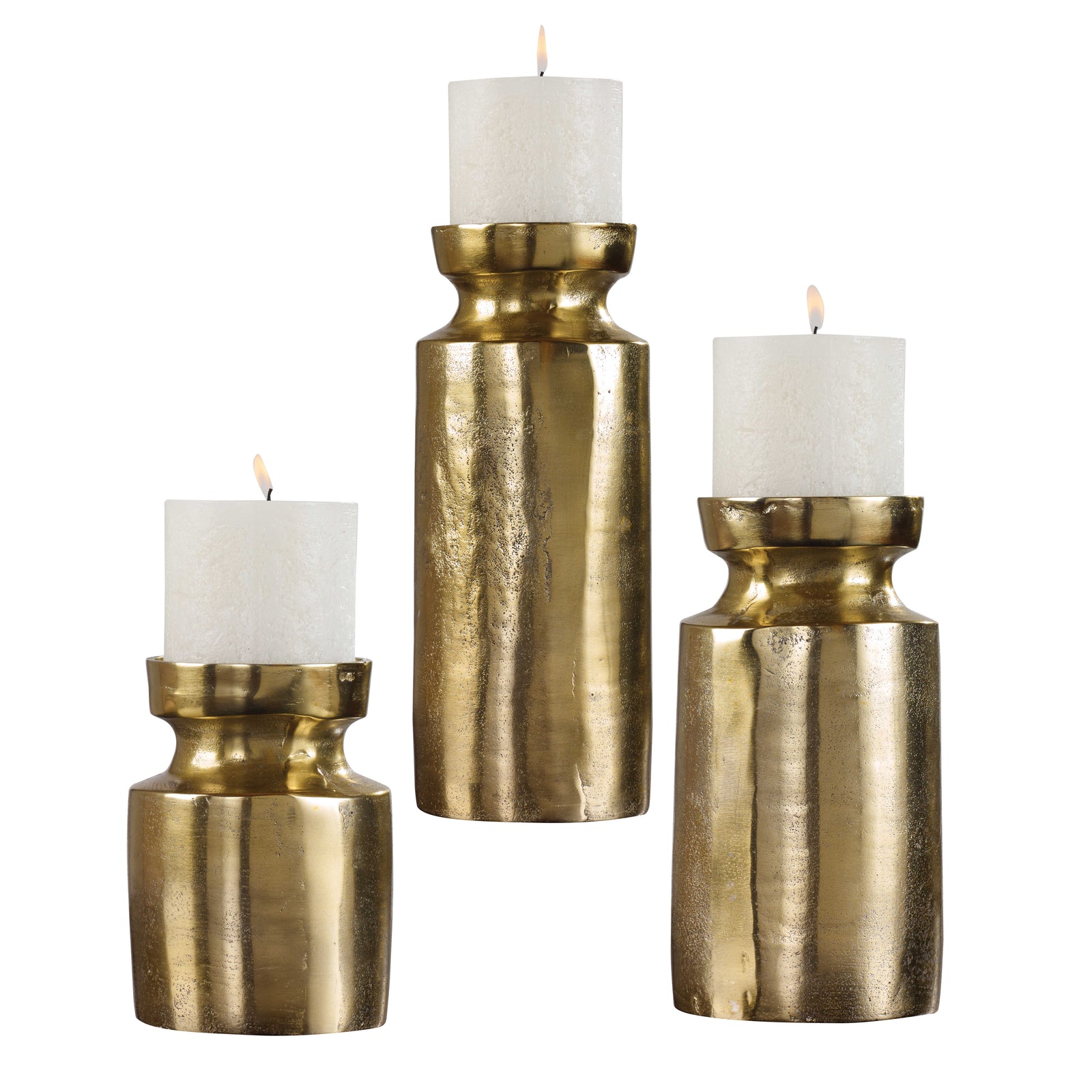 American Home Furniture Uttermost Amina Antique Brass Candleholders Set/3