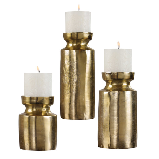 American Home Furniture Uttermost Amina Antique Brass Candleholders Set/3