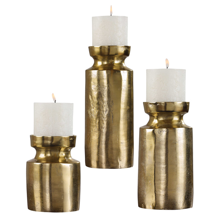 American Home Furniture Uttermost Amina Antique Brass Candleholders Set/3